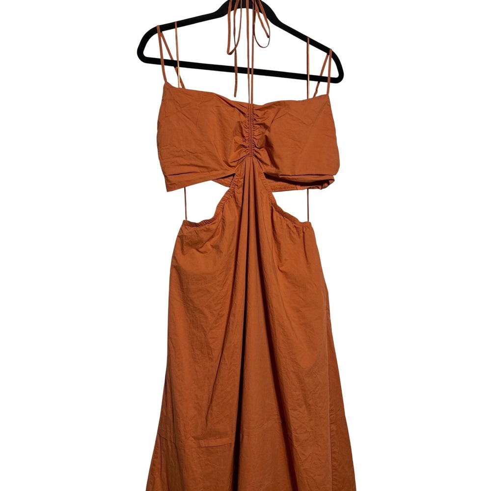 ASTR The Label Cutout Cotton Poplin Maxi Dress Rust‎ Brown Women's Size XL EUC